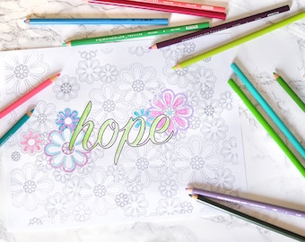 HOPE is Blooming Coloring Page Instant Digital Download