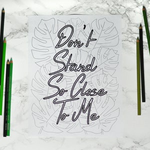 Don't Stand So Close To Me Palm Leaf Digital Art Coloring Page Instant Download image 2