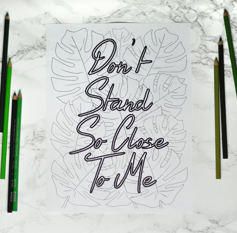 Don't Stand So Close To Me Palm Leaf Digital Art Coloring Page Instant Download image 2