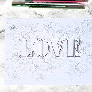 LOVE Coloring Page Instant Digital Download Art Print image 2
