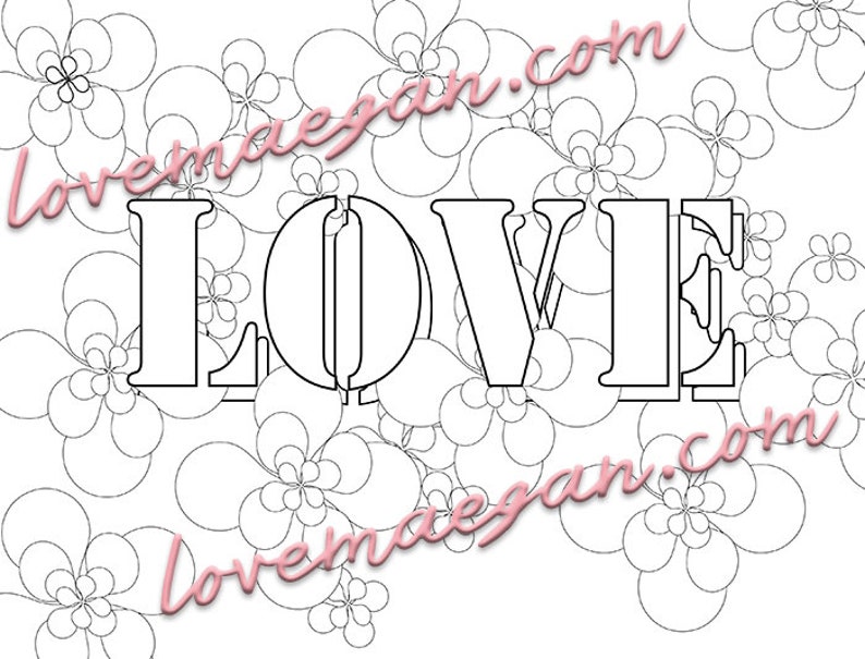 LOVE Coloring Page Instant Digital Download Art Print image 4