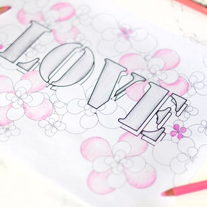 LOVE Coloring Page Instant Digital Download Art Print afbeelding 3