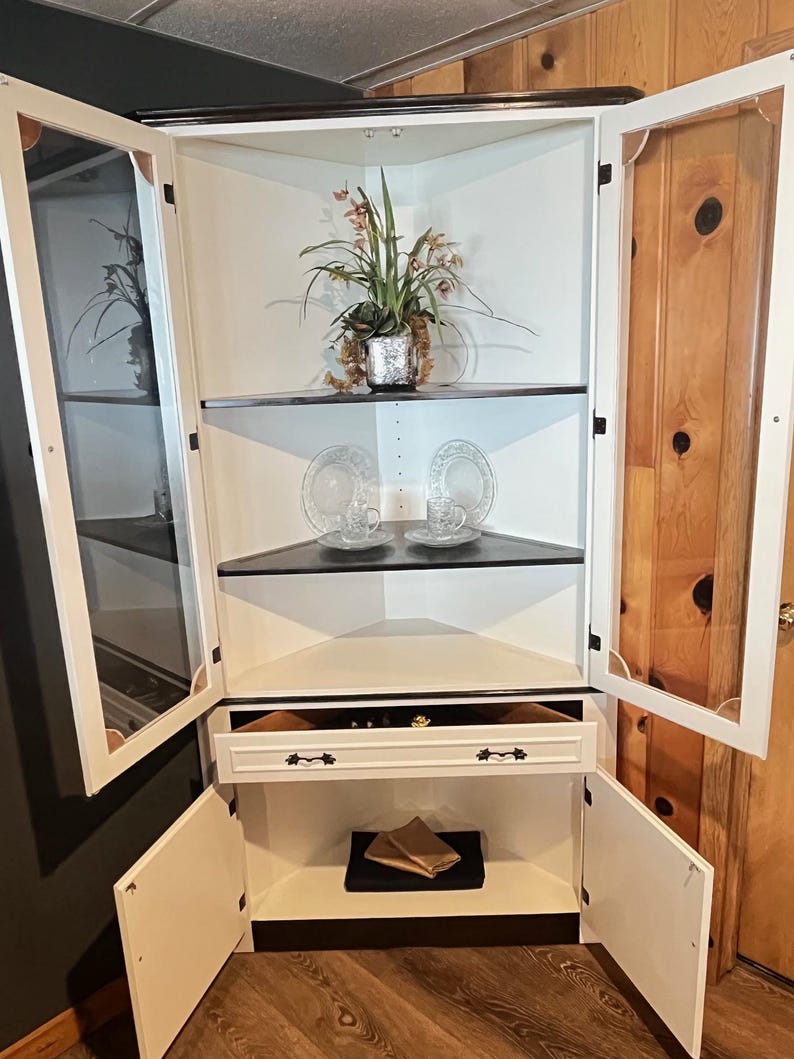 SOLD - Do Not Buy- Vintage Refinished White Corner Hutch With Glass ...