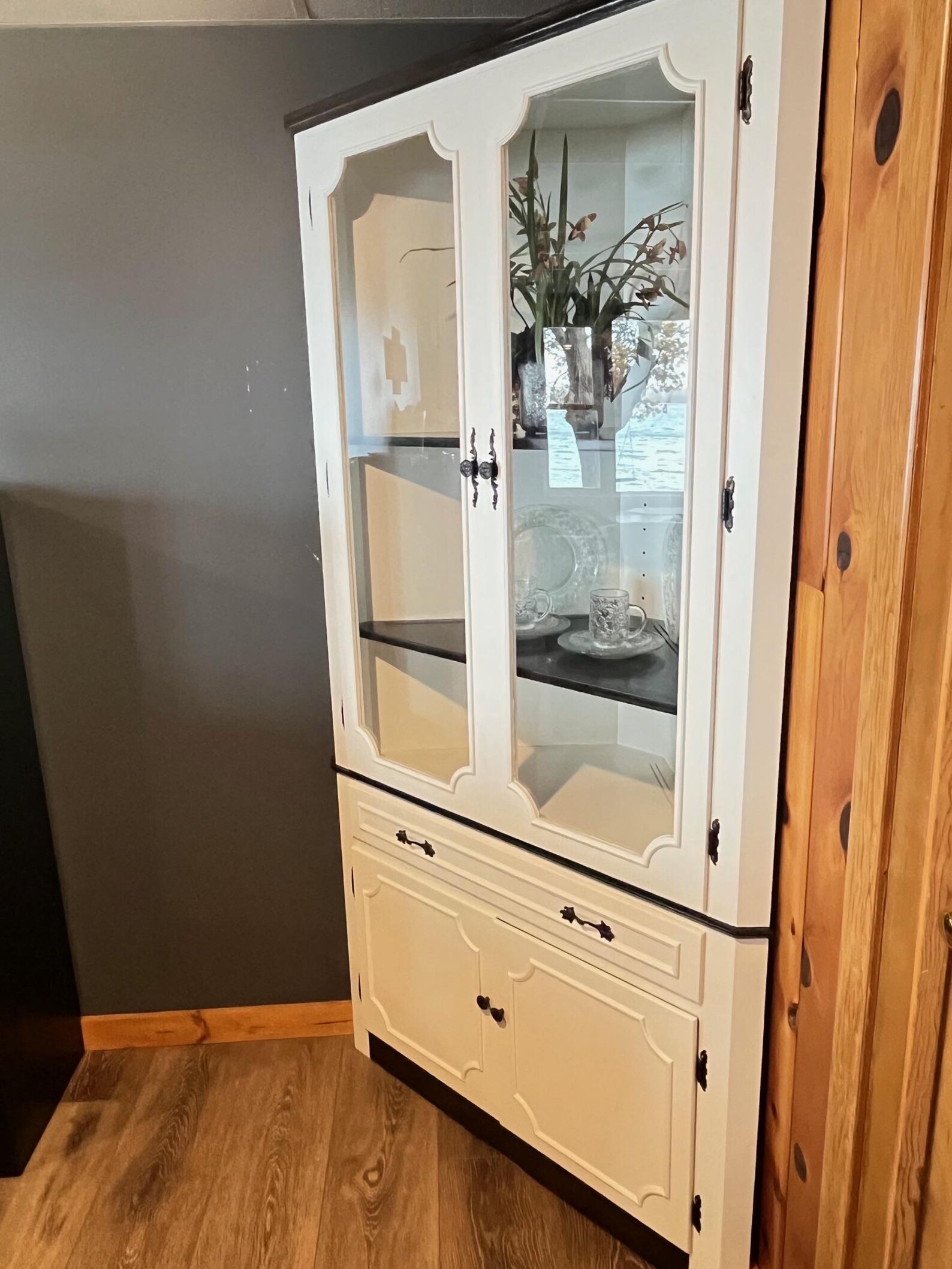 SOLD - Do Not Buy- Vintage Refinished White Corner Hutch With Glass ...
