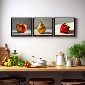 Strawberry, Pear and Apple Digital Print/Fruits art prints/strawberry prints, pear painting print/apple print/printable kitchen wall art set