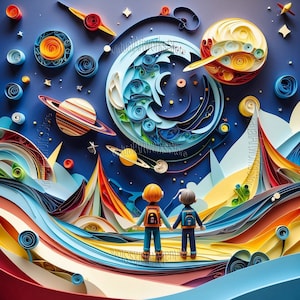 Decoración solar Tema espacial Arte de corte de papel imprimible Sistema solar Arte de quilling Arte de planetas Astronauta Arte cósmico Decoración infantil imprimible Arte 3D