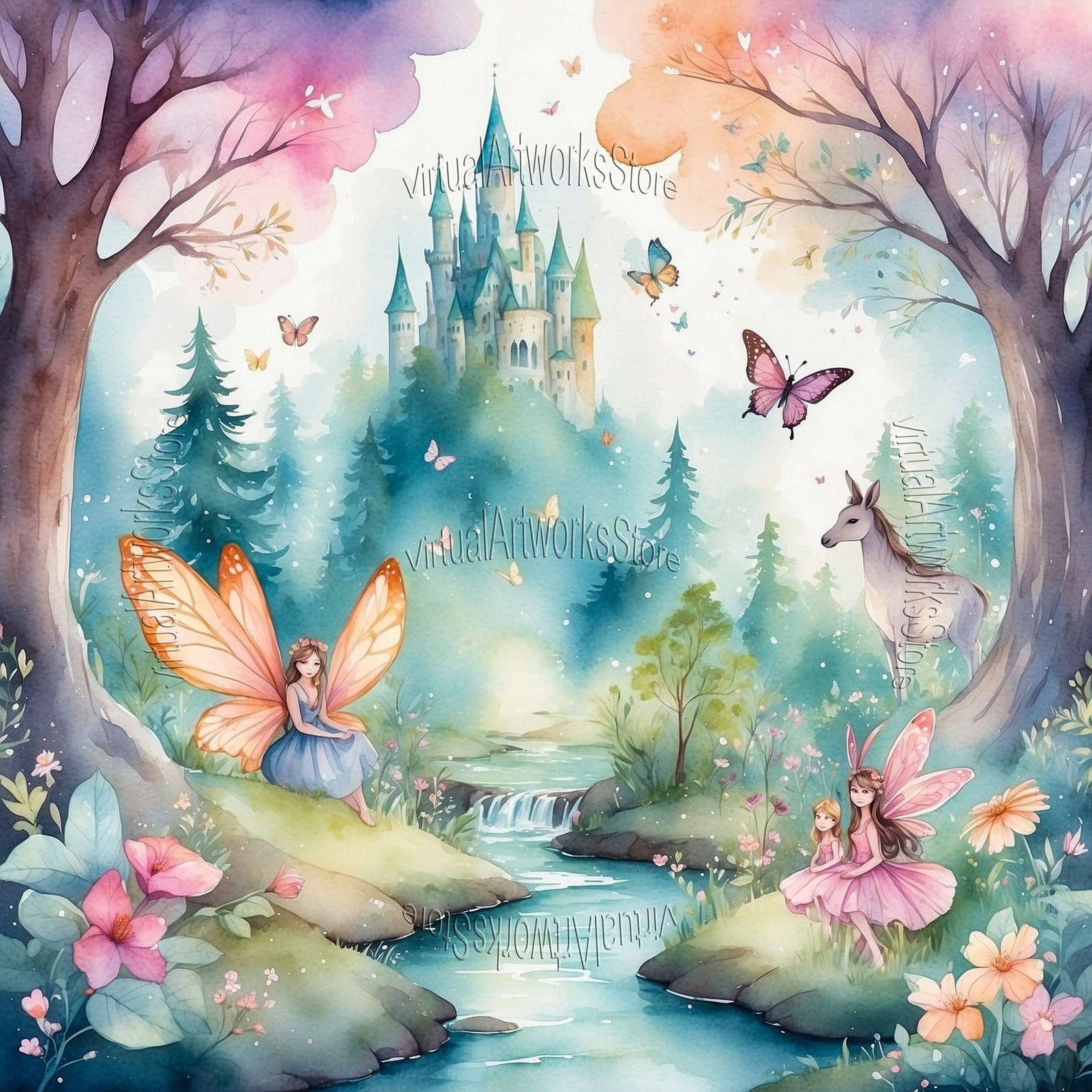 Fairy Garden Watercolor Clipart, Enchanted Forest Nursery Art (digital ...