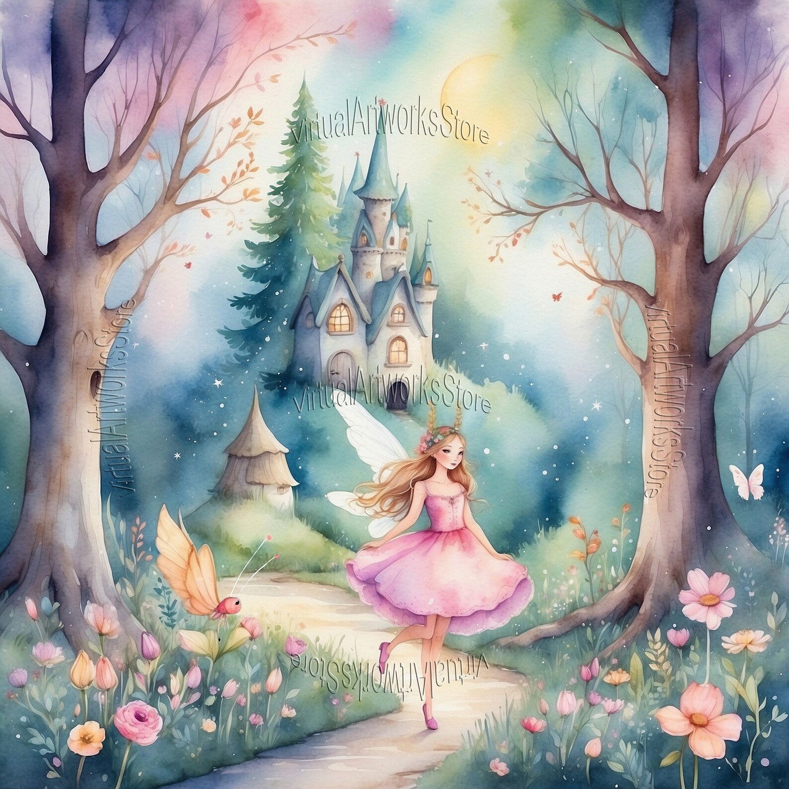 Fairy Garden Watercolor Clipart Enchanted Forest Fairytale Printable ...