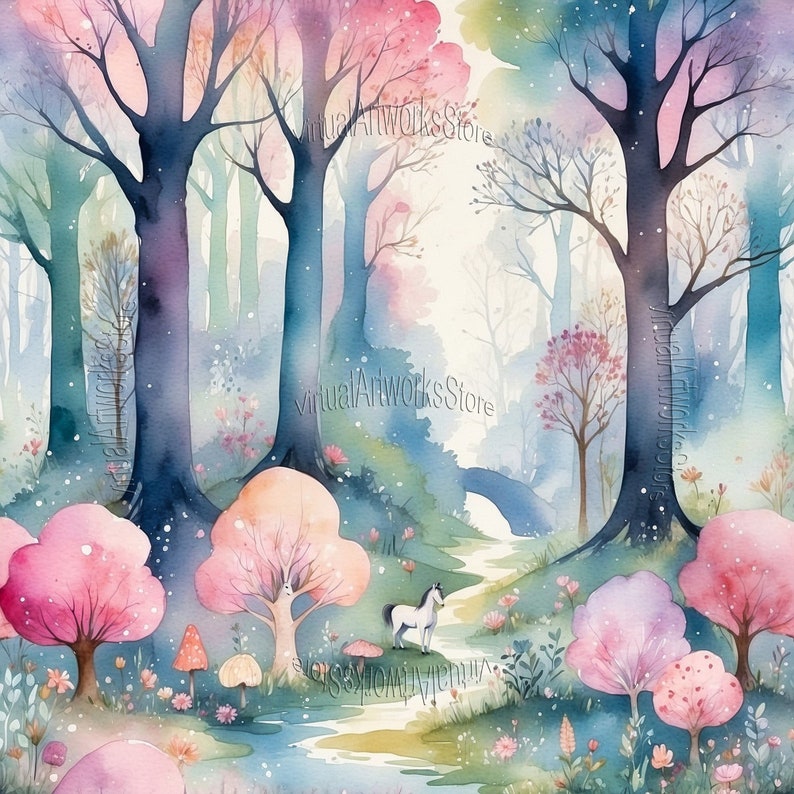 Fairy Garden Watercolor Clipart, Enchanted Forest Nursery Art (digital ...