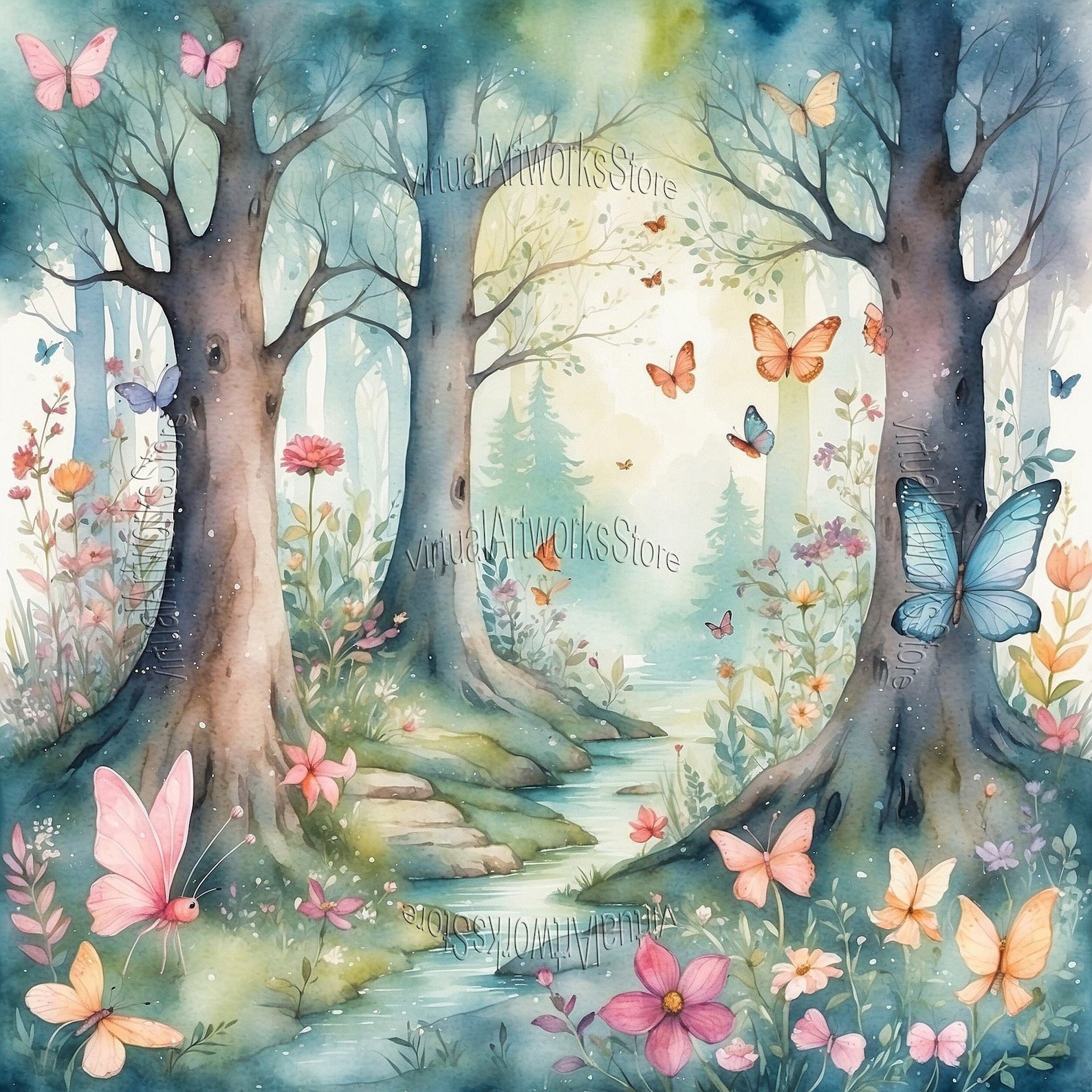 Fairy Garden Watercolor Clipart, Enchanted Forest Nursery Art (digital ...