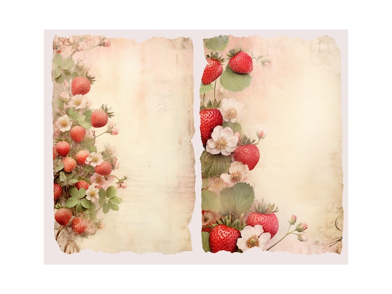 Strawberries Junk Journal Kit Vintage Style Journal Page Fruit Ephemera ...
