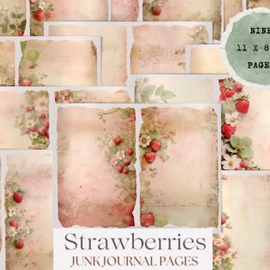 Erdbeeren Junk Journal Kit Vintage-Stil Journal Seite Obst Ephemera Sammelalbum Verschönerung druckbare Handwerk Kit Instant Download