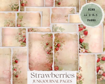 Strawberries Junk Journal Kit Vintage Style Journal Page Fruit Ephemera Scrapbook Embellishment Printable Craft Kit Instant Download