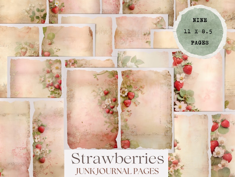 Strawberries Junk Journal Kit Vintage Style Journal Page Fruit Ephemera ...