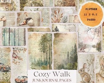 Cozy Rustic Junk Journal Kit Rustic Pages Collage Junk Journal Page Ephemera Scrapbook Embellishment Printable Craft Kit Instant Download