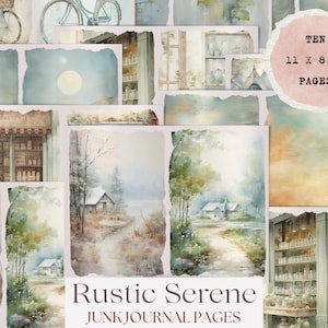 Puede incluir: Diez páginas de acuarela de 11 x 8,5 pulgadas con un tema rústico y sereno. Las páginas presentan imágenes de una bicicleta, una tienda, una casa en el bosque y una ventana con estantes. Las páginas son perfectas para el diario de chatarra u otros proyectos creativos.