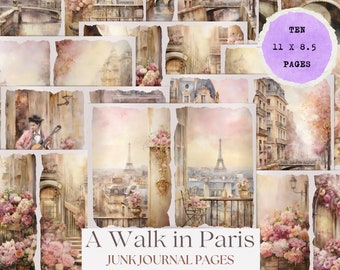 Peut inclure: Un ensemble de dix pages de scrapbooking de 11 x 8,5 pouces sur le thème parisien. Les pages sont décorées d'illustrations à l'aquarelle de rues parisiennes, de ponts, de fleurs et de la tour Eiffel. Les pages sont conçues pour être déchirées ou découpées pour être utilisées dans des journaux de rebut ou d'autres projets d'artisanat.