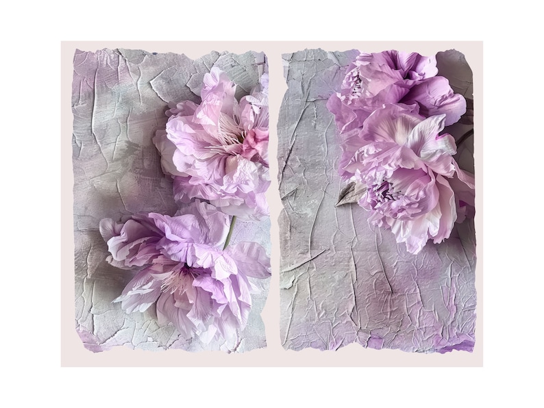 May include: A close-up of three pink peonies on a textured, gray background. The peonies are arranged in a cluster, with their petals overlapping.