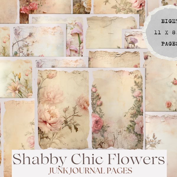 Shabby Chic Floral Junk Journal Kit Vintage Estilo Flores Diario Página Ephemera Scrapbook Embellecimiento Imprimible Craft Kit Descarga Instantánea