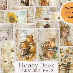 Honig Bienen Junk Journal Kit Honig Bienen Collage Junk Journal Seite Ephemera Scrapbook Verschönerung druckbare Bastelset Sofort Download
