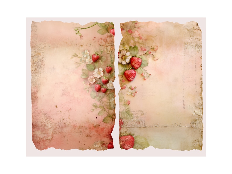 Strawberries Junk Journal Kit Vintage Style Journal Page Fruit Ephemera ...
