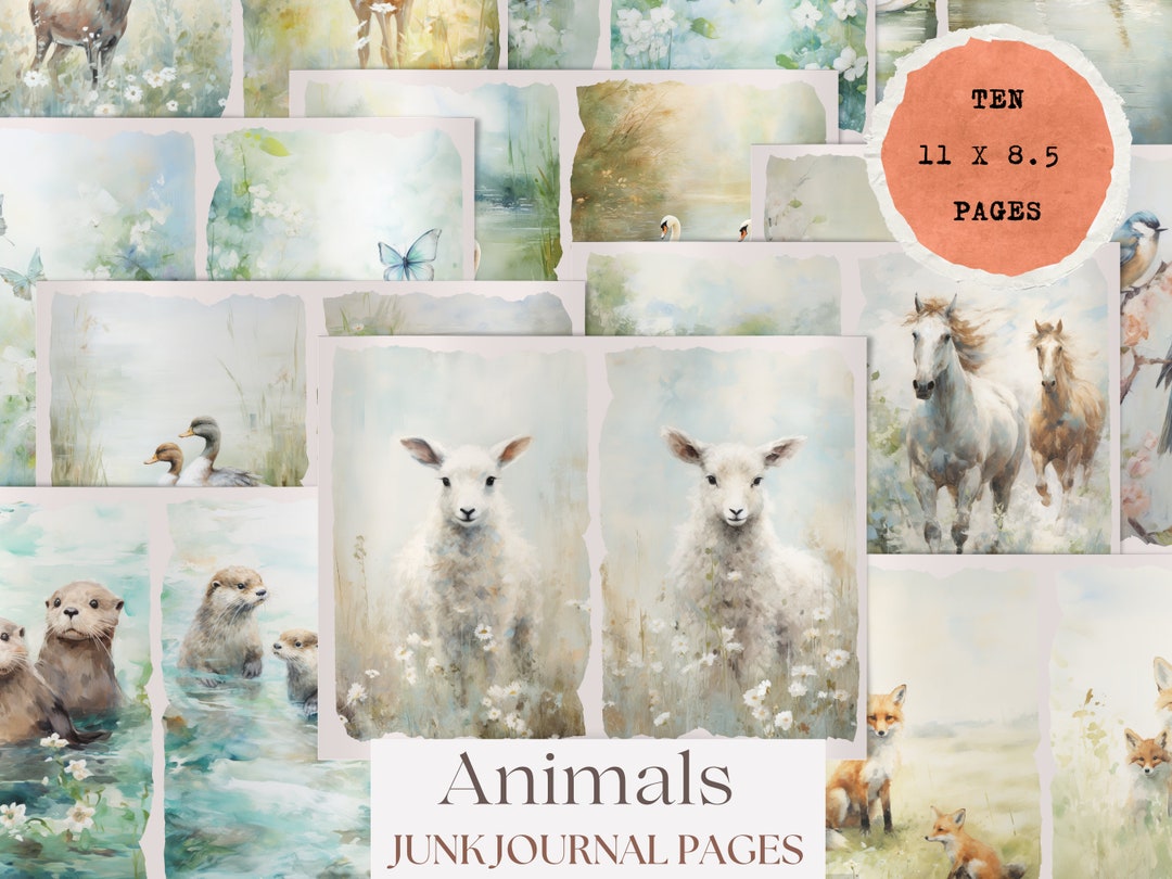 Animals Junk Journal Kit Vintage Style Wildlife Journal Page Ephemera ...