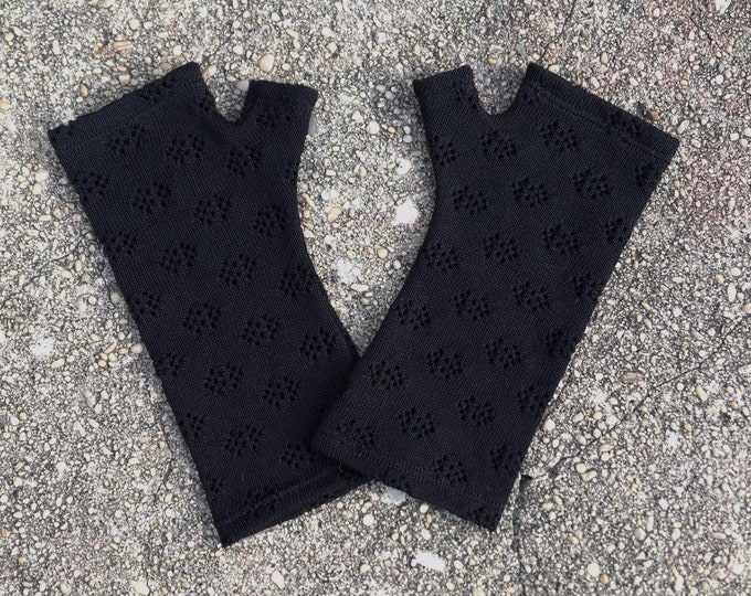 Black lacey merino wool fingerless gloves
