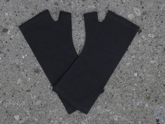 Black merino wool fingerless gloves