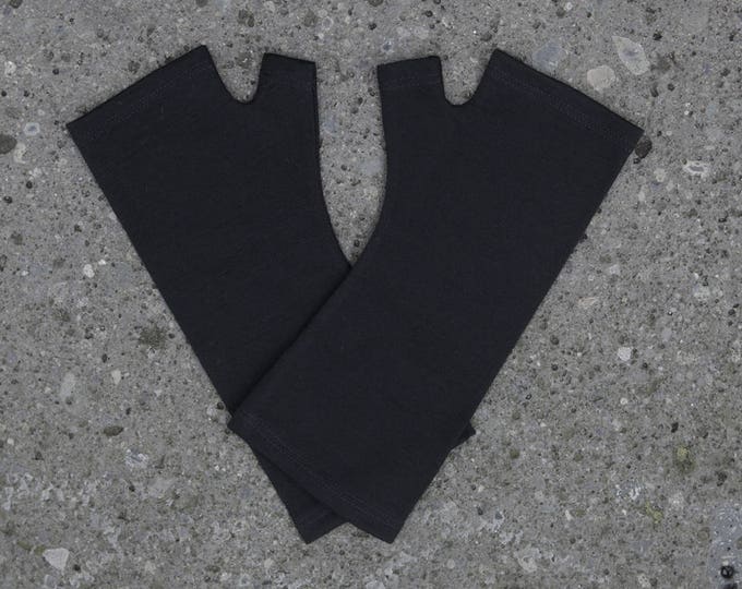 Black Merino Fingerless Gloves New Zealand Bird Print, Black Wool