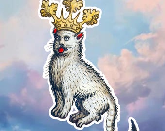 Noble medieval cat sticker,  funny medieval meme sticker for laptop, water bottle, or journal