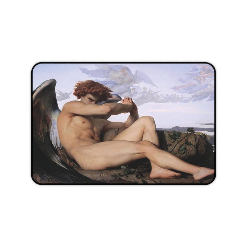 Fallen Angel Artistic Desk Mat, Dark Romantic Art, Vintage Style Desk Pad, Office Gift Idea, Workspace Decor, Gothic Gaming Mythological Pad image 7