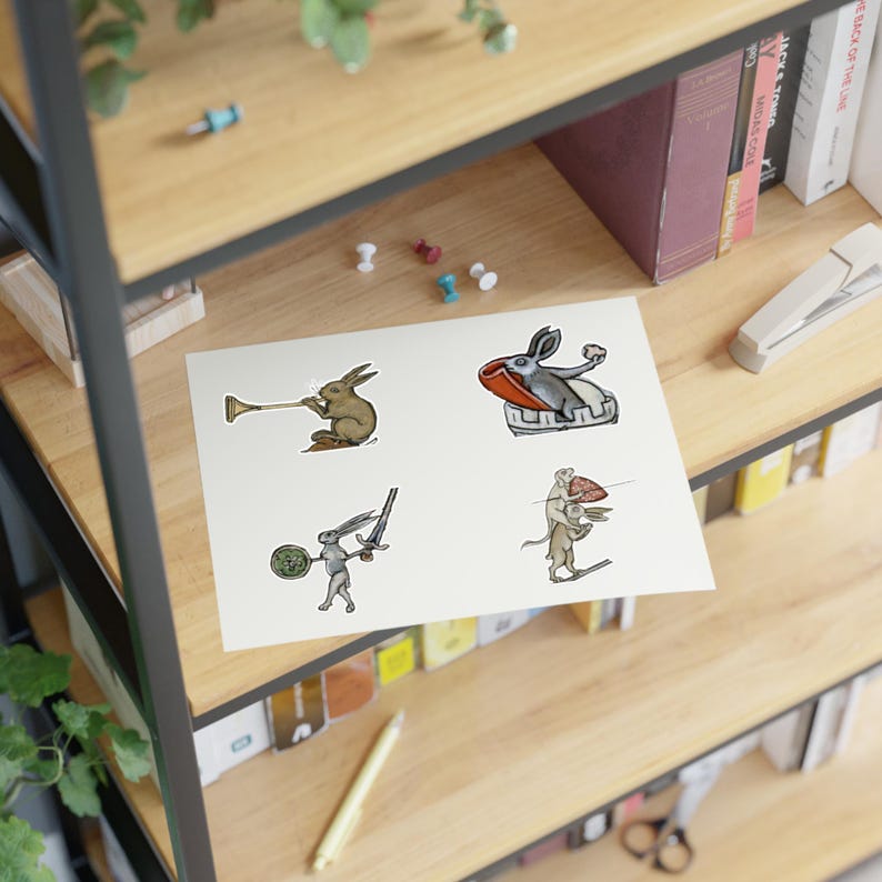 4 Treacherous Rabbits - medieval sticker series, funny dark age stickers for laptops, waterbottles, journals, etc image 4
