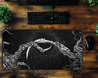 Noxius Dark Gothic Desk Mat, Dark Surreal Claw Roots Mousepad, Black and White Horror Art, Abstract Gaming Desk Pad, Grunge Office Decor