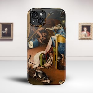 Jordiska fröjdernas trädgård iPhone-skal, Hieronymus Bosch-konst, mörk surrealistisk målning, medeltida fantasiestetik, gotisk gåva