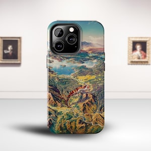 Yellowstone Nationalpark Handyhülle, Heinrich Berann Kunst, Vintage Karte Hülle, Retro Reisegeschenk, Naturästhetik, Nationalpark-Liebhaber