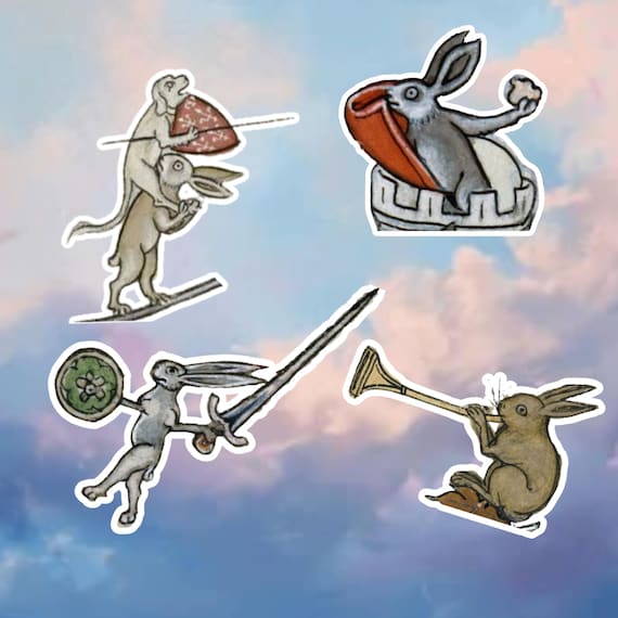 4 Treacherous Rabbits - medieval sticker series, funny dark age stickers for laptops, waterbottles, journals, etc