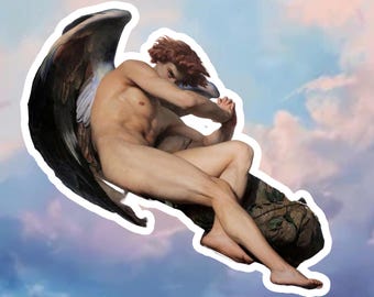 Fallen Angel Sticker, Alexandre Cabanel Art, Dark Aesthetic, romantic mythology for laptop, water bottle, or journal