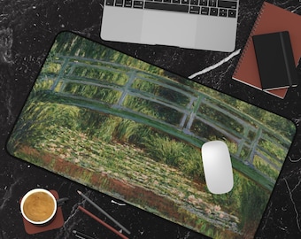 Water Lilies and Japanese Bridge Desk Mat, Claude Monet Art Mouse Pad, Impressionist Desk Decor, Large Aesthetic Desk Pad, Artistic Office