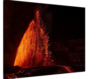 Hawaiian Lava Eruption Wall Art Molten Volcano Night Photography Big Island Fire And Lava Fine Art Canvas Print