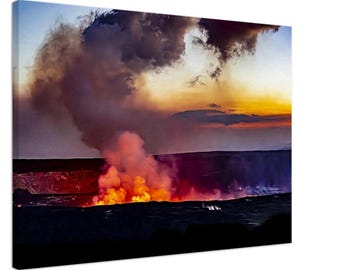 Vivid Hawaiian Volcano Sunset with Fiery Lava Glow Pele’s Paintbrush Wall Art Tropical Dreams Photography Canvas Print
