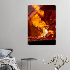 Erupção do vulcão havaiano Fúria de Pele Fluxo de lava brilhante Fotografia de rocha derretida Impressão acrílica de Kīlauea ardente
