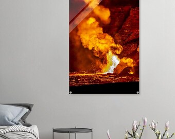 Hawaiian Volcano Eruption Pele’s Fury Glowing Lava Flow Molten Rock Photography Fiery Kīlauea Acrylic Print
