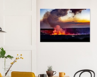 Vivid Hawaiian Volcano Sunset with Fiery Lava Glow Pele’s Paintbrush Wall Art Tropical Dreams Photography Aluminum Print