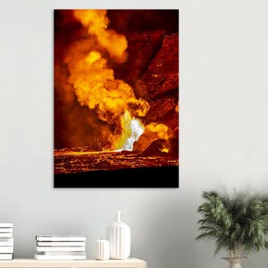 Erupção do vulcão havaiano Fúria de Pele Fluxo de lava brilhante Fotografia de rocha derretida Kīlauea ardente Impressão em alumínio