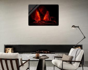 Crimson Ascent Fine Art Wall Decor Hawaiian Volcano Photography Dramatic Lava Art Big Island Abstract Landscape Acrylic Print