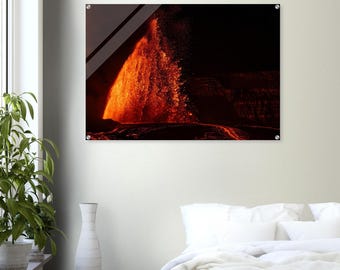 Hawaiian Lava Eruption Wall Art Molten Volcano Night Photography Big Island Fire And Lava Fine Art  Acrylic Print