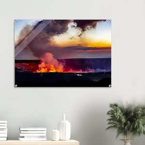 Vivid Hawaiian Volcano Sunset with Fiery Lava Glow Pele’s Paintbrush Wall Art Tropical Dreams Photography Acrylic Print
