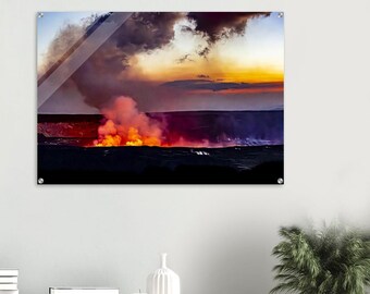 Vivid Hawaiian Volcano Sunset with Fiery Lava Glow Pele’s Paintbrush Wall Art Tropical Dreams Photography Acrylic Print