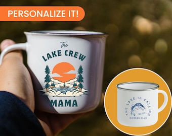 Personalized Lake Enamel Mug, Custom Camping Gift