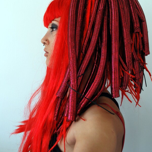 SALE Massive a line red dread wig full of dreads, tubular crin and plastic